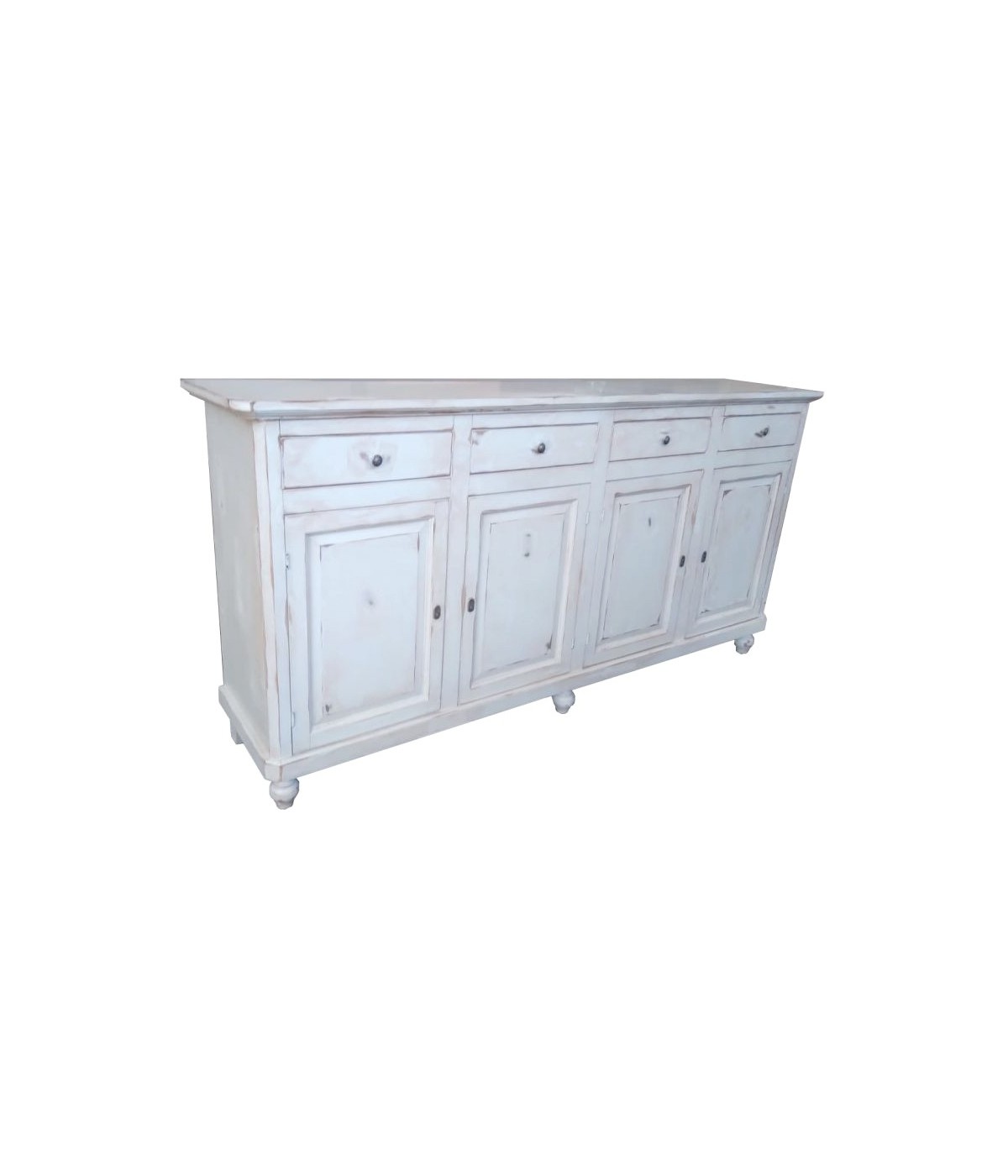 MOBILI 2G - Credenza 4 porte legno shabby bianco consumato 196X45X98 VISTA FRONTALE