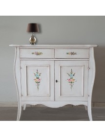 MOBILI 2G - Madia Credenza in legno 2 porte shabby bianco anticato decorato 105x50x100 VISTA FRONTALE