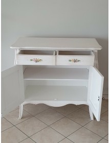 MOBILI 2G - Madia Credenza in legno 2 porte shabby bianco anticato decorato 105x50x100 VISTA FRONTALE APERTO