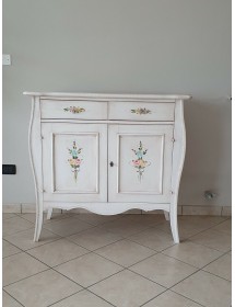 MOBILI 2G - Madia Credenza in legno 2 porte shabby bianco anticato decorato 105x50x100 VISTA FRONTALE