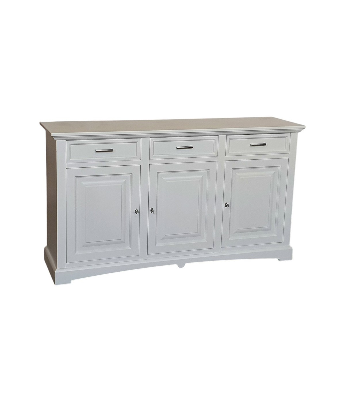 MOBILI 2G - Madia credenza 3 porte legno shabby bianco 170x46x96 vista frontale