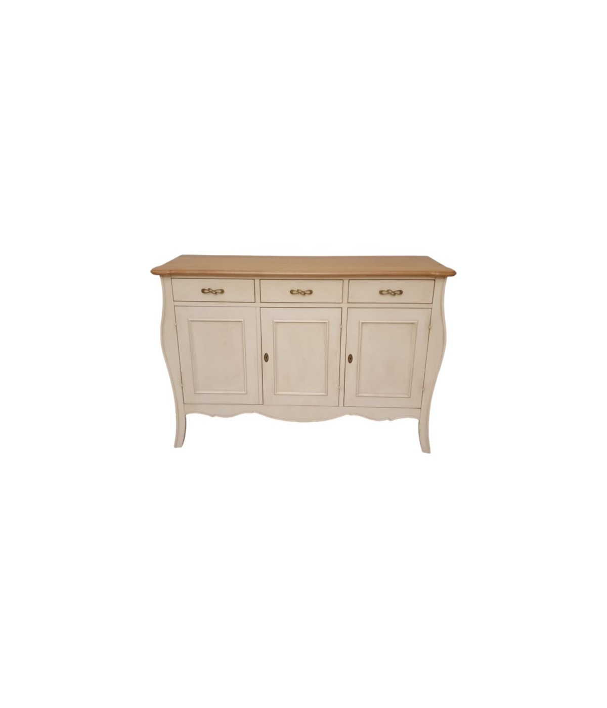 MOBILI 2G - Madia credenza 3 porte legno shabby bicolore 151x50x105 vista frontale
