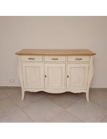 MOBILI 2G - Madia credenza 3 porte legno shabby bicolore 151x50x105 vista frontale