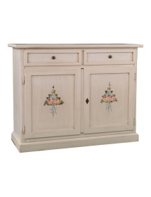 MOBILI 2G - Credenza 2 Ante legno shabby bianco anticato decorato 105X42X85 VISTA FRONTALE