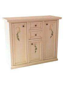 MOBILI 2G - Credenza 3 porte 2 cassetti shabby avorio anticato decori 100x39x85 vista frontale