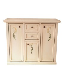 MOBILI 2G - Credenza 3 porte 2 cassetti shabby avorio anticato decori 100x39x85 vista frontale