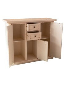 MOBILI 2G - Credenza 3 porte 2 cassetti shabby avorio anticato decori 100x39x85 vista frontale
