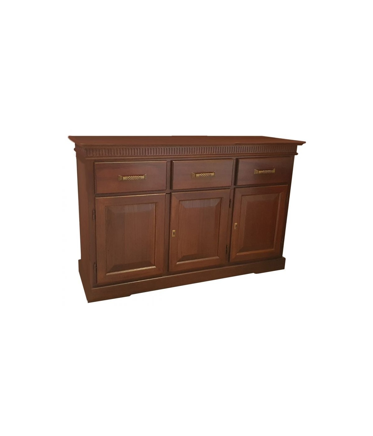 MOBILI 2G - Madia credenza classica 3 porte legno tinta noce 150X47X96 vista frontale