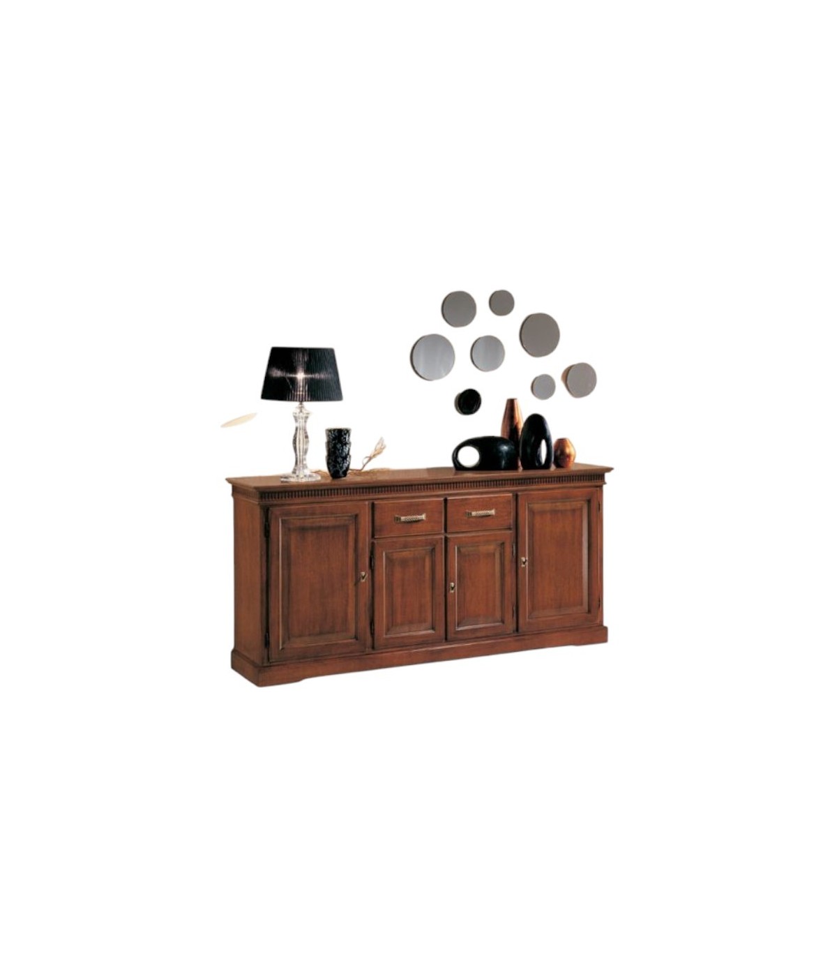 MOBILI 2G - Madia credenza classica 4 porte legno tinta noce 200X47X96 vista frontale