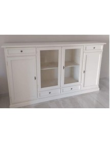 MOBILI 2G - Madia credenza 4 porte 4 cassetti legno shabby bianco 205x49x113 vista frontale