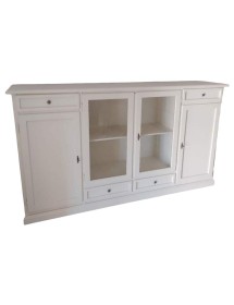 MOBILI 2G - Madia credenza 4 porte 4 cassetti legno shabby bianco 205x49x113 vista frontale