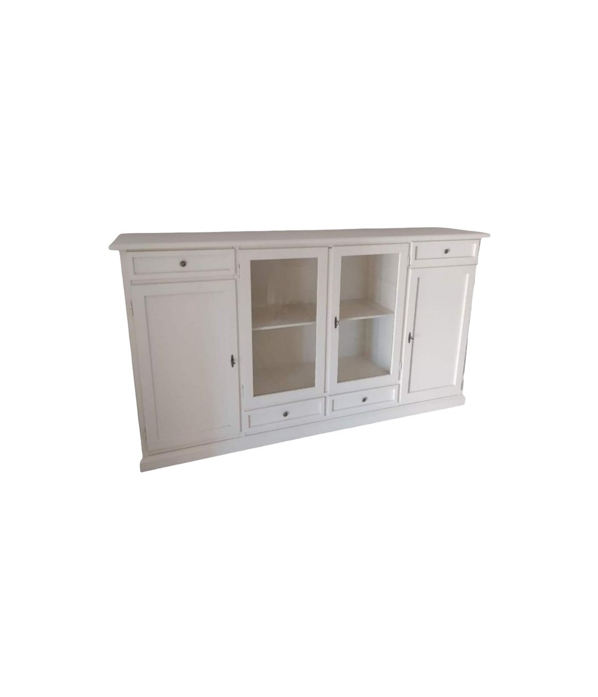MOBILI 2G - Madia credenza 4 porte 4 cassetti legno shabby bianco 205x49x113 vista frontale