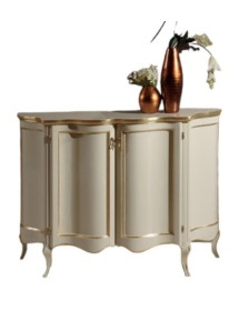 MOBILI 2G - Credenza madia classica sagomata 2 porte legno avorio oro 124x38x90 vista frontale