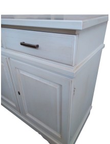 MOBILI 2G - Credenza madia 3 porte legno shabby bianco anticato 155x52x94 vista frontale