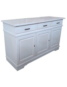 MOBILI 2G - Credenza madia 3 porte legno shabby bianco anticato 155x52x94 vista frontale