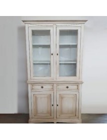 MOBILI 2G - Cristalliera 2 porte legno shabby bianco anticato 117x46x220 VISTA FRONTALE