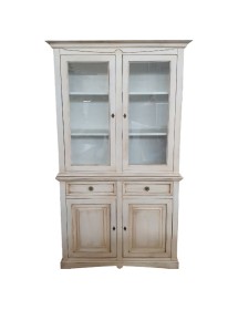MOBILI 2G - Cristalliera 2 porte legno shabby bianco anticato 117x46x220 VISTA FRONTALE