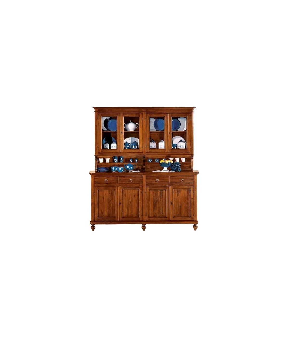 MOBILI 2G - Cristalliera classica 4 porte legno tinta noce 198X50X227 vista frontale