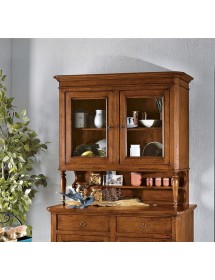 MOBILI 2G - CRISTALLIERA NAPOLETANA IN LEGNO MASSELLO 4 PORTE 2 CASSETTI TINTA NOCE L.116 P.49 H.206 VISTA FRONTALE
