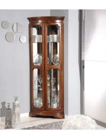 MOBILI 2G - Vetrina ad angolo vetro curvo classica Legno tinta noce 54X54X201 vista frontale