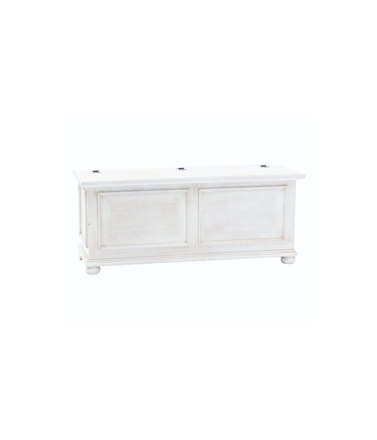 MOBILI 2G - Cassapanca in legno bianco anticato shabby 116,5X40,5X46 VISTA FRONTALE