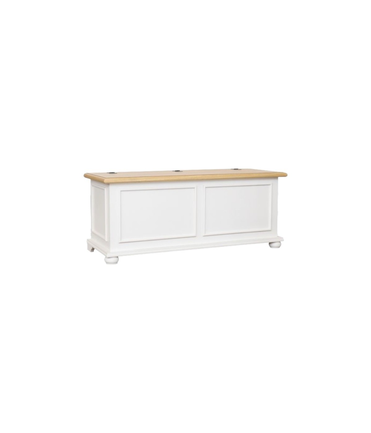 MOBILI 2G - Cassapanca in legno shabby bianco naturale 116,5X40,5X46 VISTA FRONTALE
