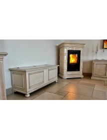 MOBILI 2G - Cassapanca in legno avorio anticato shabby 100X42X50 VISTA FRONTALE