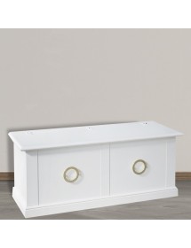 MOBILI 2G - Cassapanca in legno shabby bianco anello 120X42X50 vista frontale