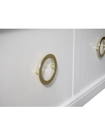 MOBILI 2G - Cassapanca in legno shabby bianco anello 120X42X50 vista frontale