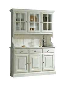 MOBILI 2G - Cristalliera 3 porte legno massello shabby bianco invecchiato L.147 P.43 H.195 VISTA FRONTALE