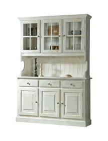 MOBILI 2G - Cristalliera 3 porte legno massello shabby bianco invecchiato L.147 P.43 H.195 VISTA FRONTALE