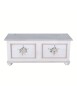 MOBILI 2G - Cassapanca in legno shabby bianco anticato decoro filo rosa 116,5X40,5X46 vista frontale