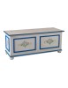 MOBILI 2G - Cassapanca in legno shabby bianco anticato decoro filo blu 116,5X40,5X46 vista frontale