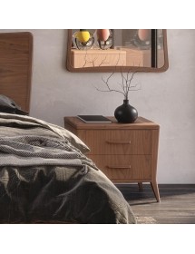 MOBILI 2G - COMODINO 2 CASSETTI SAGOMATO IN LEGNO MASSELO TINTA NATURALE L.58 P.40 H.53 VISTA FRONTALE