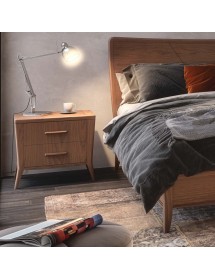 MOBILI 2G - COMODINO 2 CASSETTI SAGOMATO IN LEGNO MASSELO TINTA NATURALE L.58 P.40 H.53 VISTA FRONTALE