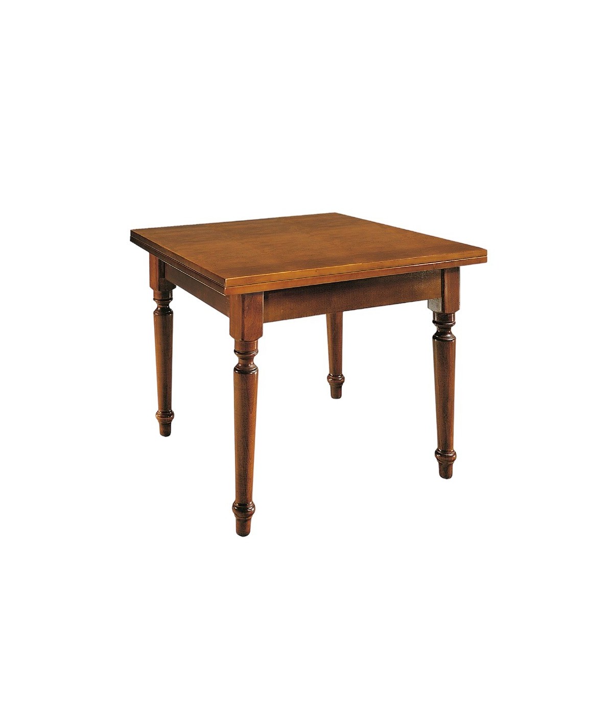 MOBILI 2G - TAVOLO NOCE GAMBA TORNITA 90X90 ALLUNGABILE A LIBRO VISTA FRONTALE