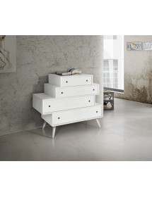 MOBILI 2G - CASSETTIERA 4 CASSETTI IN ABETE BIANCO SPAZZOLATO 110X45X95
