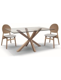 MOBILI 2G - Set tavolo moderno legno e vetro con 6 sedie imbottite vista frontale tavolo