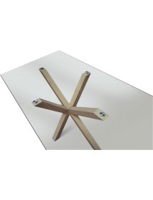 MOBILI 2G - Set tavolo moderno legno e vetro con 6 sedie imbottite vista frontale tavolo