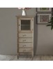 MOBILI 2G - Vetrina 1 anta 4 cassetti in Legno shabby bianco decapè 90X45X120 VISTA FRONTALE