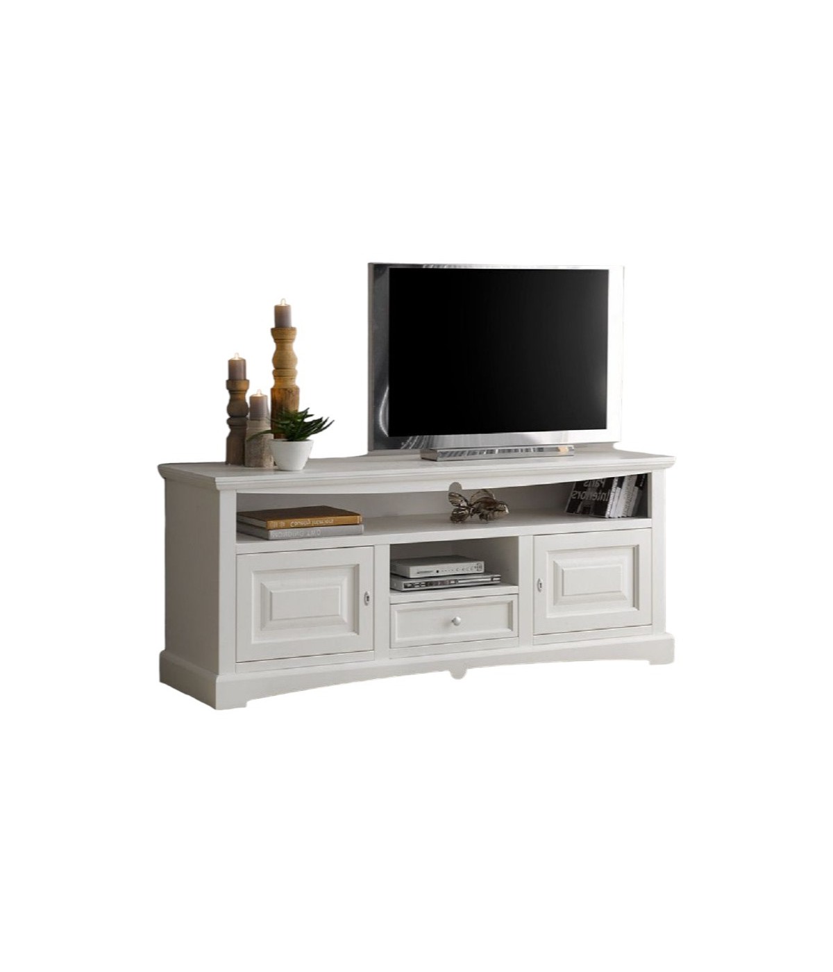MOBILI 2G - Mobile porta tv goccia classico legno bianco 170x46x69 vista frontale
