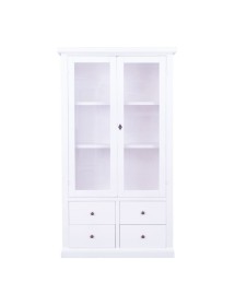 MOBILI 2G - Vetrina 2 ante 4 cassetti in Legno shabby bianco 90X40X160 vista frontale