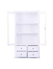 MOBILI 2G - Vetrina 2 ante 4 cassetti in Legno shabby bianco 90X40X160 vista frontale