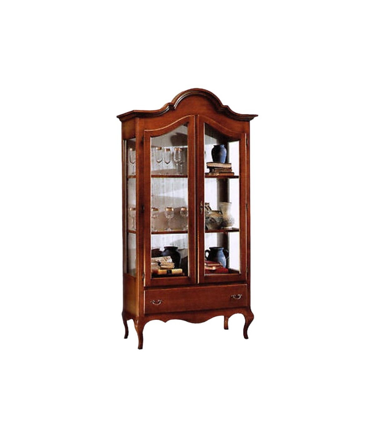 MOBILI 2G - vetrina sagomata classica 2 ante noce bassano104x45x196 VISTA FRONTALE