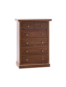 MOBILI 2G - Cassettiera 6 cassetti in legno arte povera tinta noce 63x37X93 vista frontale