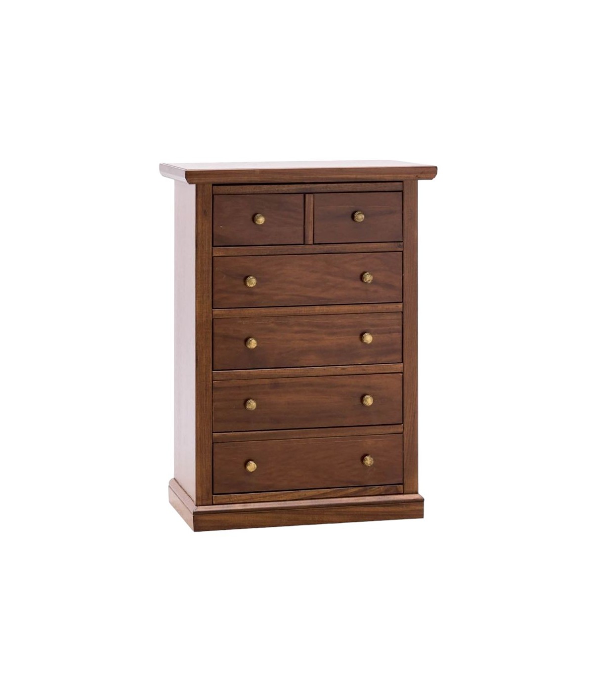 MOBILI 2G - Cassettiera 6 cassetti in legno arte povera tinta noce 63x37X93 vista frontale