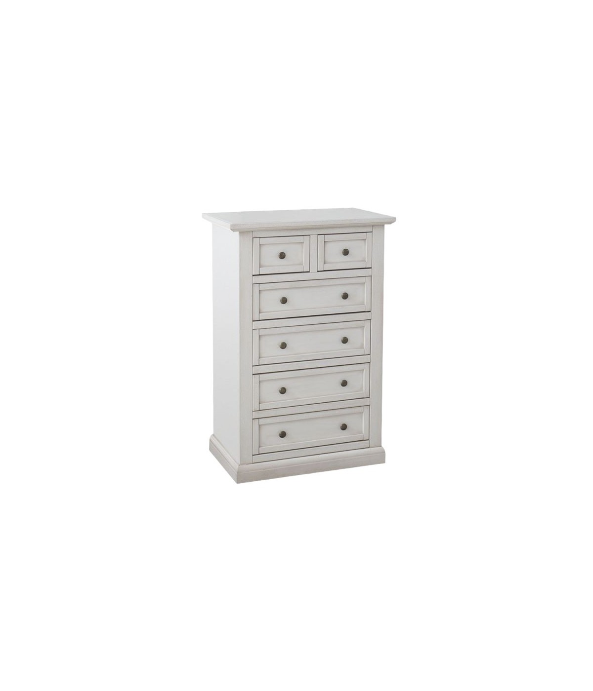 MOBILI 2G - Cassettiera 6 cassetti in legno shabby bianco anticato 62x37X93 vista frontale