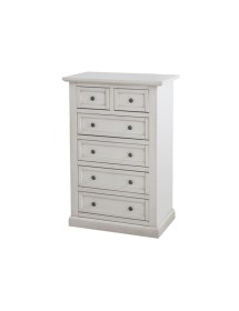 MOBILI 2G - Cassettiera 6 cassetti in legno shabby bianco anticato 62x37X93 vista frontale