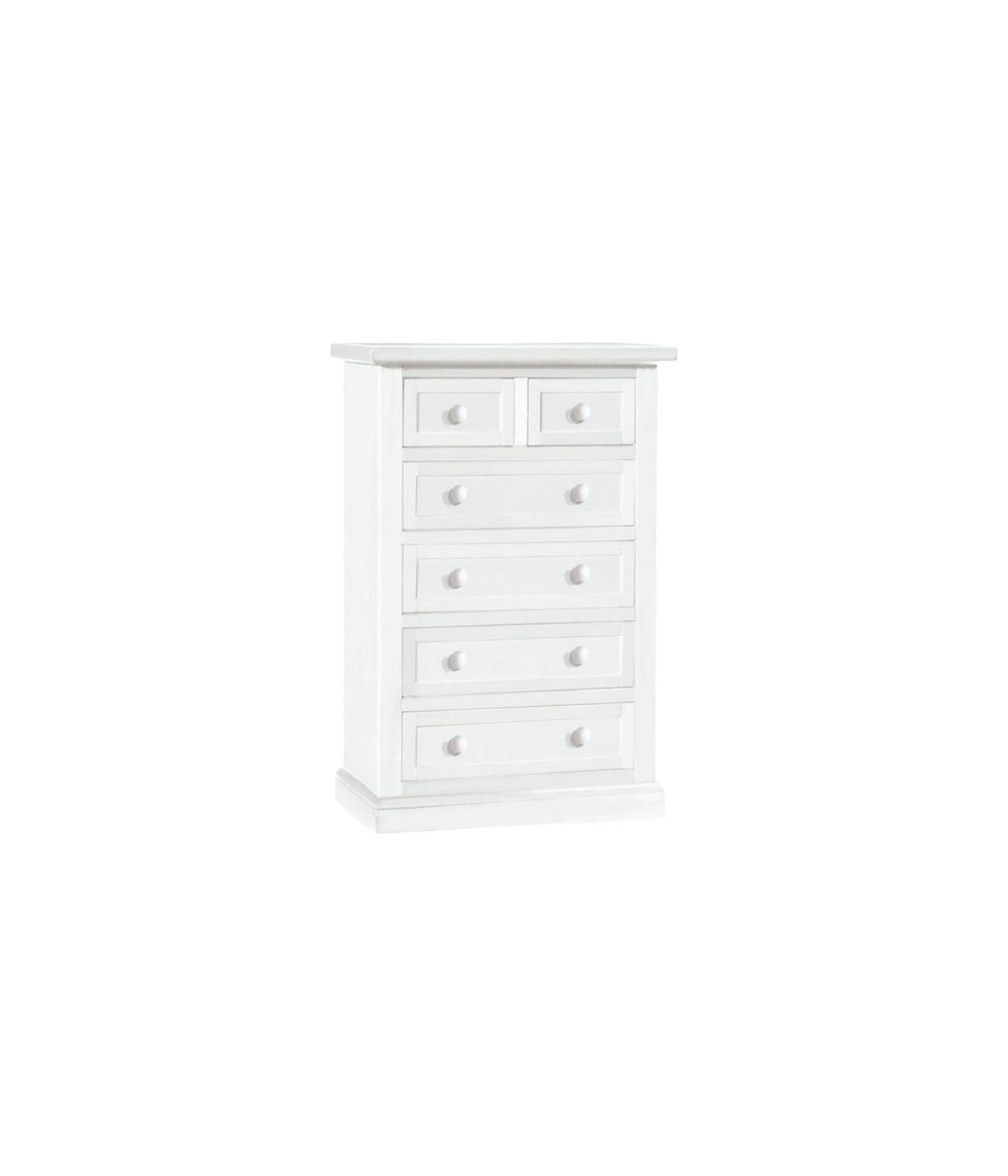 MOBILI 2G - Cassettiera 6 cassetti in legno shabby bianco 62x37X93 vista frontale