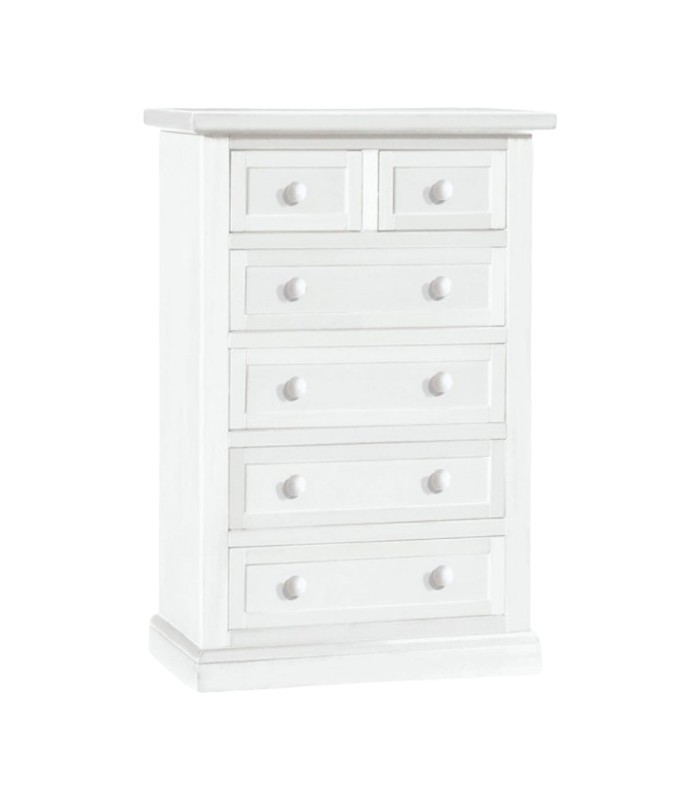 Cassettiera 6 cassetti in legno shabby bianco 62x37x93 (1393) - Mobili 2G